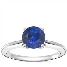 Knife Edge Solitaire Plus Diamond Engagement Ring with Round Sapphire in Platinum (6mm) | Blue Nile