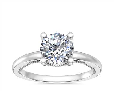 Lace Bridge Solitaire Plus Hidden Halo Diamond Engagement Ring In 18k White Gold (1/5 ct. tw.)