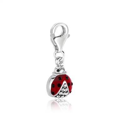 Ladybug Charm with Enamel and Crystals in Sterling Silver