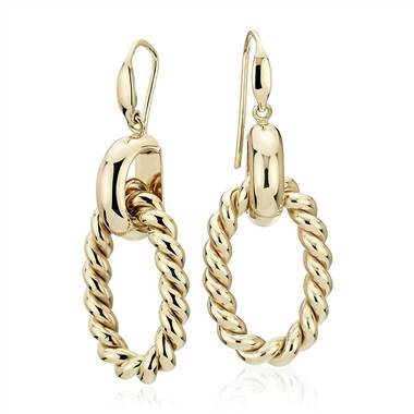 "Large Link Braided Drop Earrings in 14k Italian Yellow Gold"