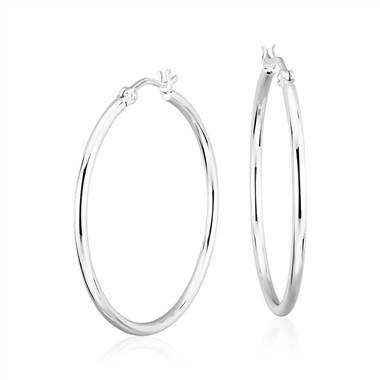 "Large Modern Polished Hoop Earrings in Sterling Silver (1 1/2'')"