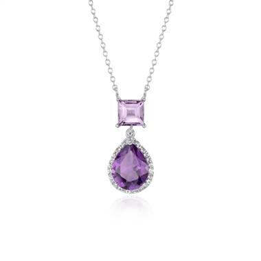 Lavender Amethyst and Amethyst Teardrop Pendant in Sterling Silver (9x7mm)