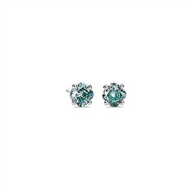 LIGHTBOX Lab-Grown Blue Diamond Cushion Solitaire Stud Earrings in 14k White Gold (1 1/2 ct. tw.)