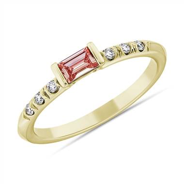 LIGHTBOX Lab-Grown Pink Diamond Baguette Stackable Ring in 14k Yellow Gold (1/3 ct. tw.)
