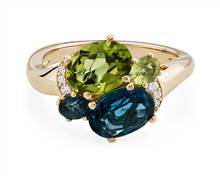 London Blue Topaz and Peridot Cocktail Ring With Diamond Accents In 14k Yellow Gold | Blue Nile