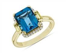 London Blue Topaz and Peridot Octagon Ring In 14k Yellow Gold | Blue Nile