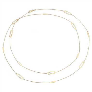 "Long and Layered Stationed Geometric Rectangle Necklace in 14k Yellow Gold"
