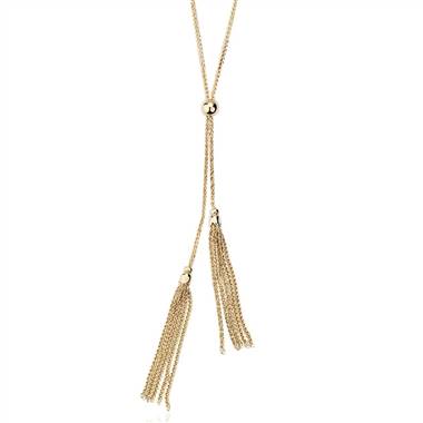 "Long Tassel Lariat Necklace in 14k Italian Yellow Gold (30")"