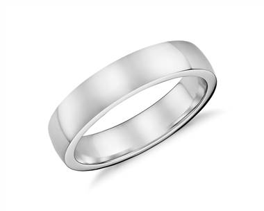 Low Dome Comfort Fit Wedding Ring In 18k White Gold 5mm Blue