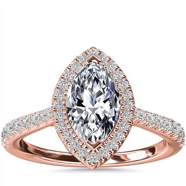 Marquise Diamond Bridge Halo Diamond Engagement Ring in 14k Rose Gold (1/3 ct. tw.)