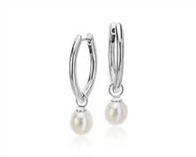Marquise Freshwater Cultured Pearl Drop Hoop Earrings In Sterling Silver (7.5mm) | Blue Nile