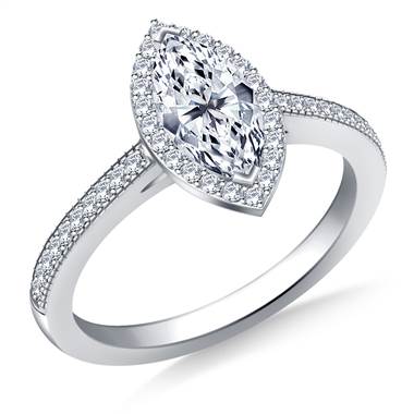 Marquise Halo Diamond Engagement Ring in 18K White Gold