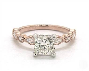 Marquise & Round Diamond Milrain Engagement Ring in 14K Rose Gold 4mm Width Band (Setting Price)