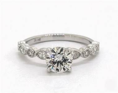 Marquise & Round Diamond Milrain Engagement Ring in 14K White Gold 4mm Width Band (Setting Price)