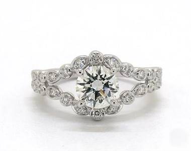 Marquise & Round Diamond Split-Shank Engagement Ring in 14K White Gold 3.50mm Width Band (Setting Price)