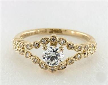Marquise & Round Diamond Split-Shank Engagement Ring in 18K Yellow Gold 3.50mm Width Band (Setting Price)