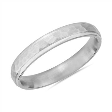 "Matte Hammered Inlay Wedding Ring 14k White Gold (4mm)"