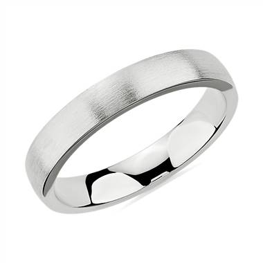 "Matte Low Dome Comfort Fit Wedding Ring in 14k White Gold (4mm)"
