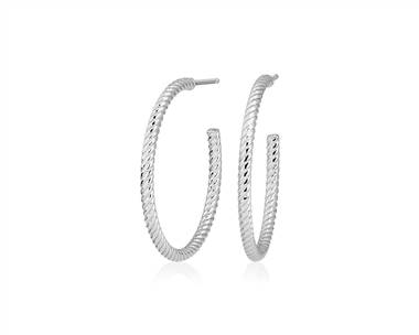 Medium Shimmer Cut Hoop Earrings In Platinum