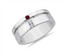 Men's Diamond and Ruby Grooved Wedding Band In Platinum (7.5 mm) | Blue Nile