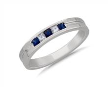 Men's Princess-Cut Diamond and Sapphire Wedding Ring In Platinum (1/8 ct. tw.) | Blue Nile