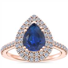 Micropave Double Halo Diamond Engagement Ring with Pear-Shaped Sapphire in 18k Rose Gold (8x6mm) | Blue Nile