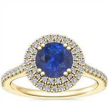 "Micropave Double Halo Diamond Engagement Ring with Round Sapphire in 14k Yellow Gold (6mm)" | Blue Nile