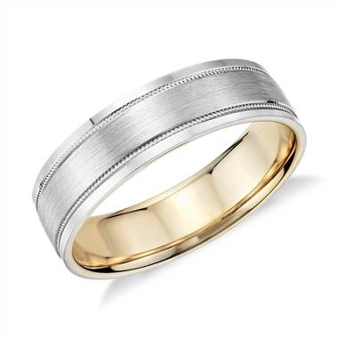 "Milgrain Brushed Inlay Wedding Ring in Platinum and 18k Yellow Gold (6mm)"