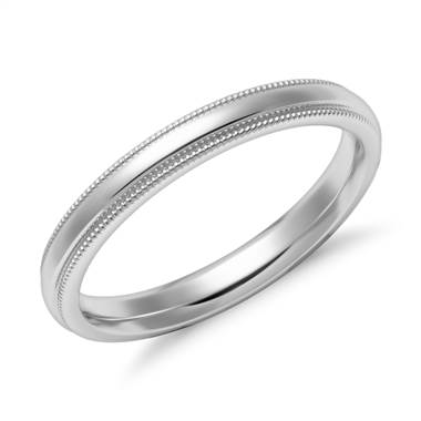"Milgrain Comfort Fit Wedding Ring in 14k White Gold (2.5mm)"