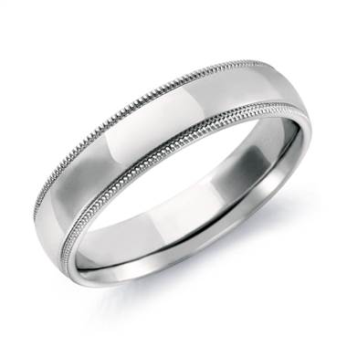 "Milgrain Comfort Fit Wedding Ring in 14k White Gold (5mm)"