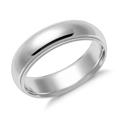 "Milgrain Comfort Fit Wedding Ring in 14k White Gold (6mm) "