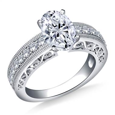 Milgrain Diamond Accent Engagement Ring Crafted In 18K White Gold (1/2 cttw)