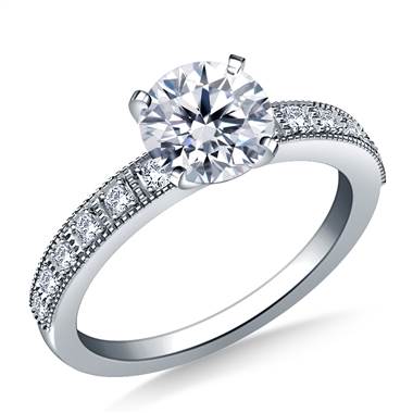 Milgrain Edged Diamond Engagement Ring in 14K White Gold (1/8 cttw.)