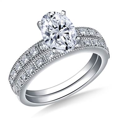 Milgrain Edged Diamond Engagement Ring with Matching Band in 14K White Gold (1/3 cttw.)