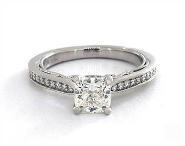 Milgrain Enchanted Scroll Pave Engagement Ring in 14K White Gold 2.00mm Width Band (Setting Price)