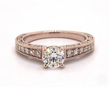 Milgrain Lace Pave .58ctw Engagement Ring in 14K Rose Gold 2.00mm Width Band (Setting Price)