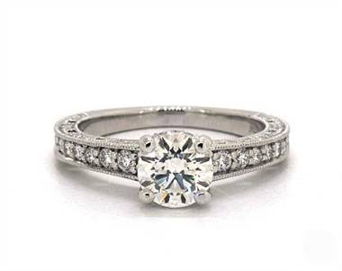 Milgrain Lace Pave .58ctw Engagement Ring in 14K White Gold 2.00mm Width Band (Setting Price)