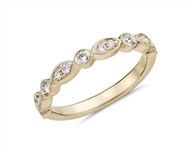 Milgrain Marquise and Dot Diamond Ring In 14k Yellow Gold (1/5 ct. tw.)