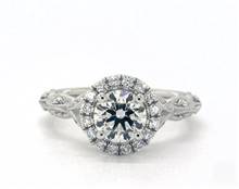 Milgrain Navette Halo .45ctw Engagement Ring in 14K White Gold 4mm Width Band (Setting Price) | James Allen
