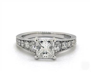 Milgrain Reverse Taper Pave .47ctw Engagement Ring in 14K White Gold 2.00mm Width Band (Setting Price)