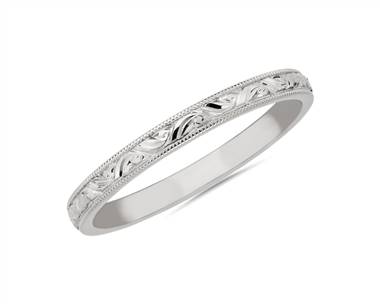 Milgrain Swirl Stackable Ring In 14k White Gold (2mm)