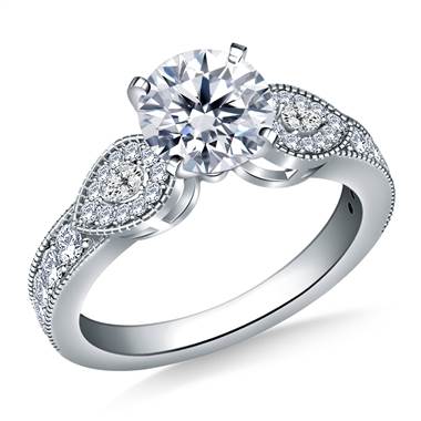 Milgrained Diamond Ring with Pear Cut Accents in 14K White Gold (3/8 cttw.)