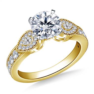 Milgrained Diamond Ring with Pear Cut Accents in 14K Yellow Gold  (3/8 cttw.)