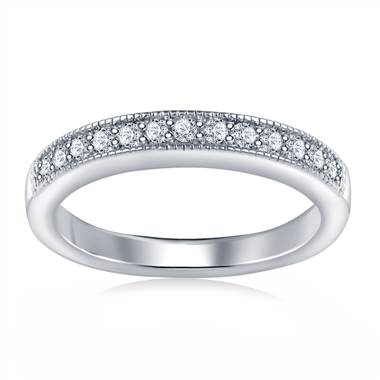 Milgrained Pave Set Diamond Band in 14K White Gold (1/4 cttw.)