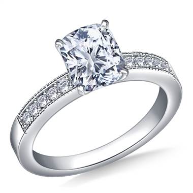 Milgrained Pave Set Round Diamond Engagement Ring in 14K White Gold (1/4 cttw.)