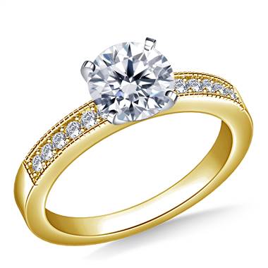 Milgrained Pave Set Round Diamond Engagement Ring in 14K Yellow Gold (1/4 cttw.)