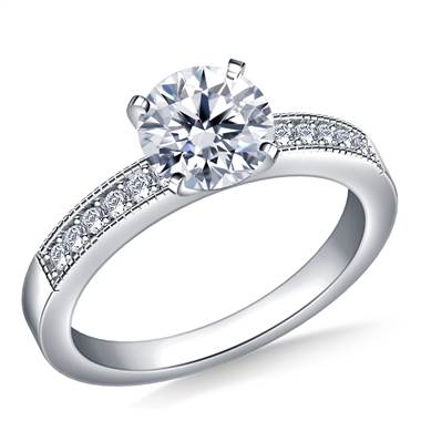 Milgrained Pave Set Round Diamond Engagement Ring in Platinum (1/4 cttw.)