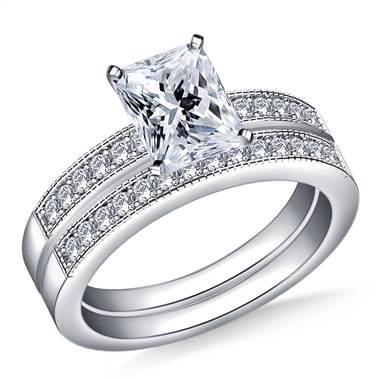 Milgrained Pave Set Round Diamond Ring with Matching Band in Platinum (1/2 cttw.)