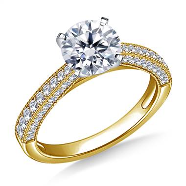 Milgrained Vintage Pave Set Diamond Engagement Ring in 14K Yellow Gold (1/3 cttw.)