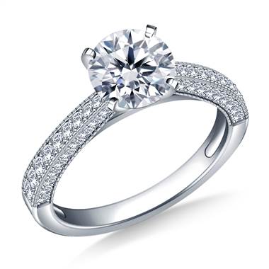 Milgrained Vintage Pave Set Diamond Engagement Ring in 18K White Gold (1/3 cttw.)